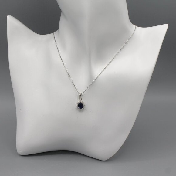 Jewelry pendant necklace sapphire color 925 sterling silver elegant beautiful - Picture 2 of 8